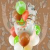 Adorable LLama helium balloon bouquet closeup with brown, coral, and lime latex balloons from PropUp Studio Las Vegas